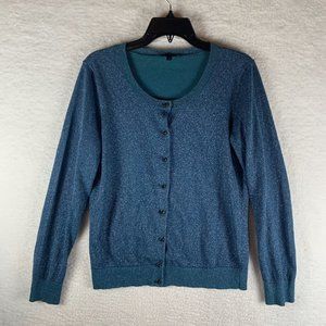 Talbots Sweater Women's Medium Blue‎ Metallic Long Sleeve Sparkle Cardigan 7317